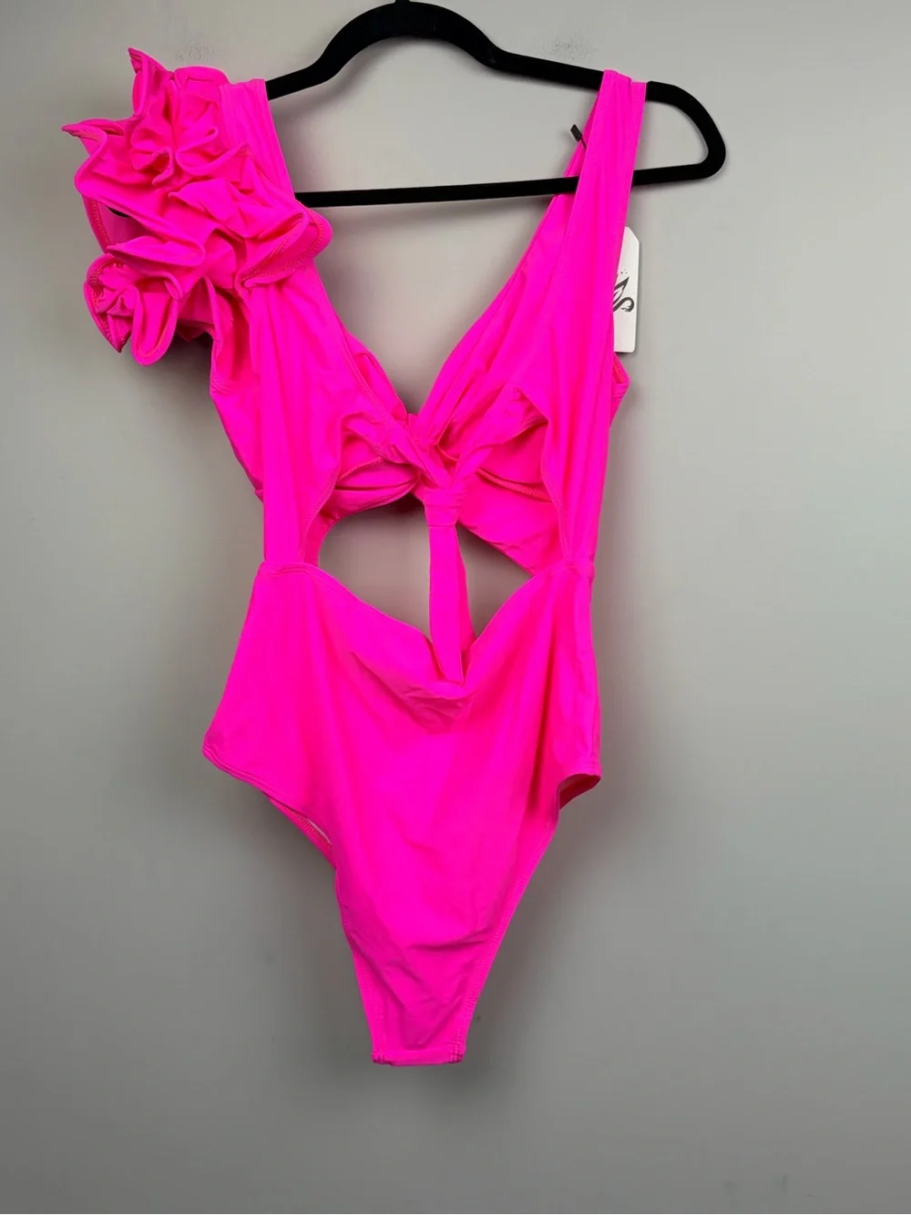 Sporlike Womens S Hot Pink One Piece Swimsuit Ruffle Cutout Tie Front NWT